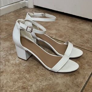 BAMBOO Elegant White Block Heels